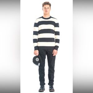 DEUS EX MACHINA Men’sBlack White Striped Sweater Cozy Knit Cotton Size Small GUC